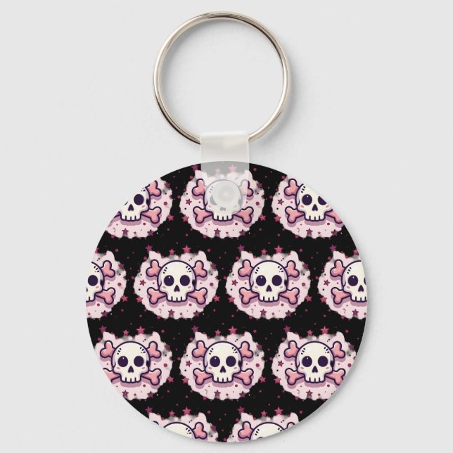 Chaveiro Caveira e Ossos Cruzados Rosa Pastel (Frente)