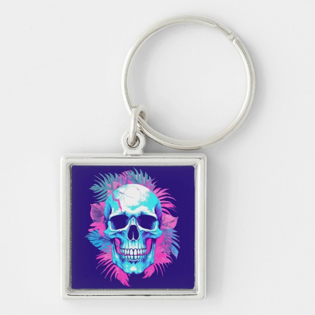 Chaveiro Caveira Floral em Estilo Vaporwave (Frente)