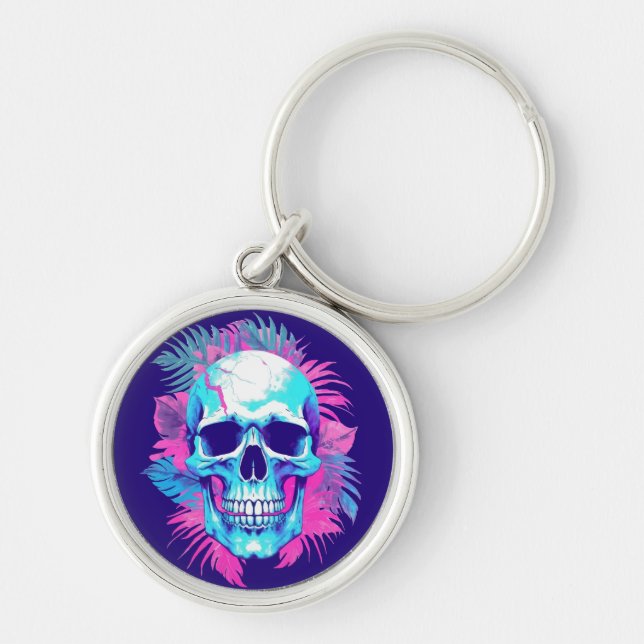 Chaveiro Caveira Floral em Estilo Vaporwave (Frente)