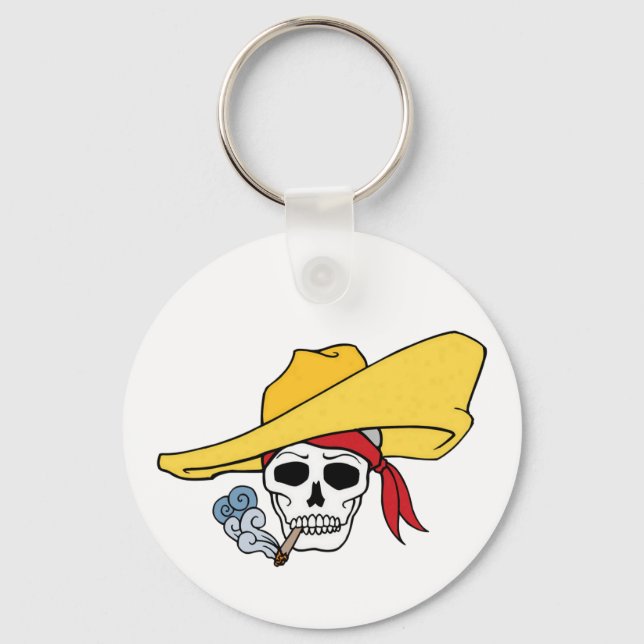 Chaveiro Caveira Fumante de Halloween com Bandana Cartoon (Frente)