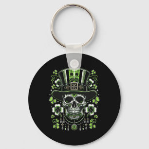 Chaveiro Caveira Usando Chapéu St Patricks Homens Mulheres 