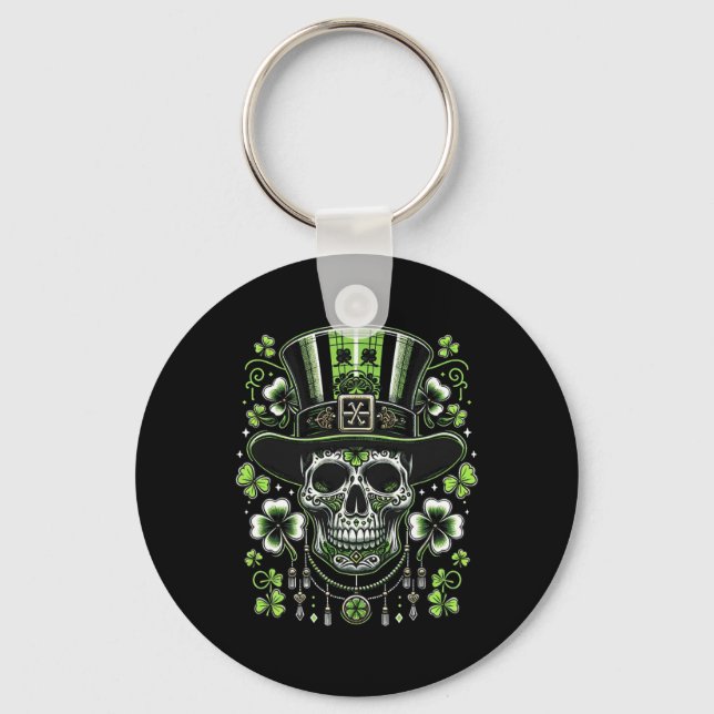 Chaveiro Caveira Usando Chapéu St Patricks Homens Mulheres  (Frente)