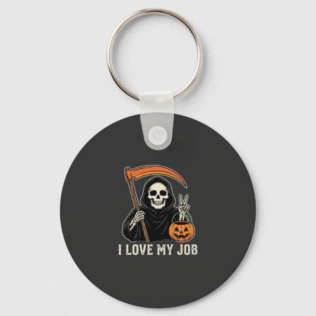 Chaveiro Ceifador Eu Amo Meu Trabalho Design de Halloween (Frente)