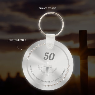 Chaveiro Celebração de Aniversário da Igreja Pérolas Prata