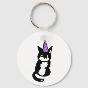 Chaveiro Celebração de Gato Preto e Branco Pingente