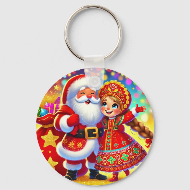 Chaveiro Cena Alegre de Natal com o Papai Noel (Frente)