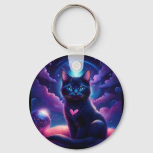 Chaveiro Cena de Fantasia Gatinho Preto Olhos Azuis Lindos