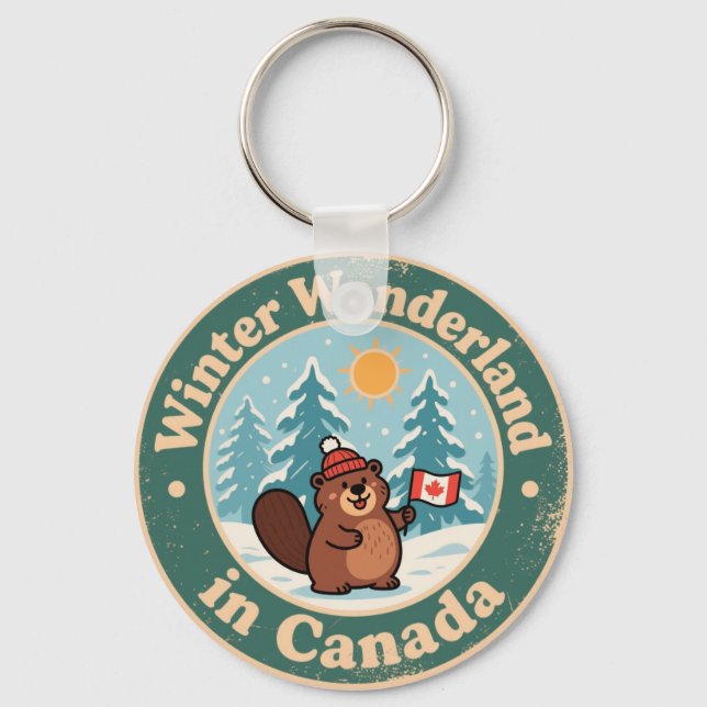 Chaveiro Cena de Inverno Canadense Vintage (Frente)