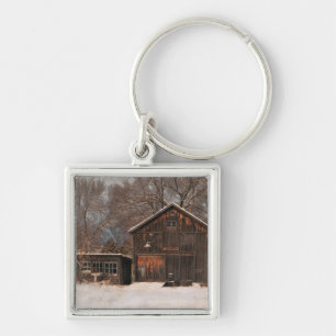 Chaveiro Cena de Neve Rustic Barn & Cottage