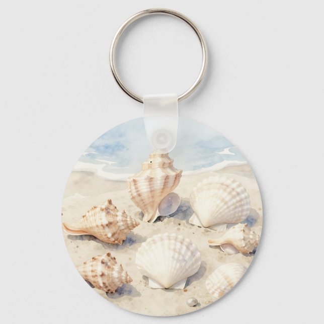 Chaveiro Cena de Praia de Conchas em Aquarela (Frente)