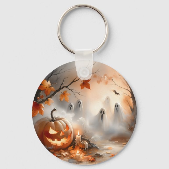 Chaveiro Cena do Dia das Bruxas com abóbora e fantasmas (Verso)