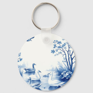 Chaveiro Cena do Lago dos Cisnes Blue Willow
