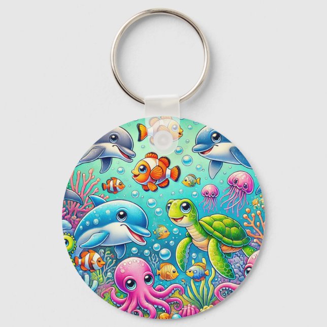 Chaveiro Cena Subaquática Colorida com o Mar Divertido (Frente)