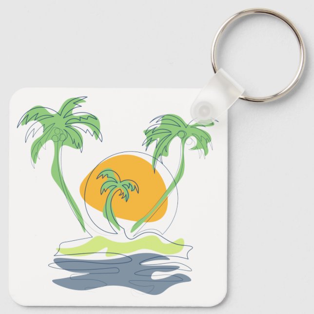 Chaveiro Cenário de praia de ilha tropical. Árvore de palme (Verso)