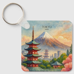 Chaveiro Cenário Urbano de Tóquio Japão Aquarela Lembrança