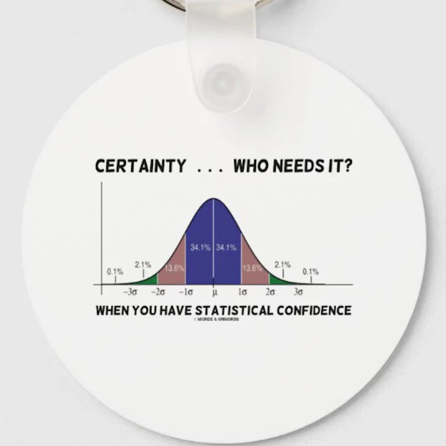 Chaveiro Certeza ... Quem Precisa Disso? Quando Você Tem Es (Bell curve humor keychain for anyone with statistical confidence!)