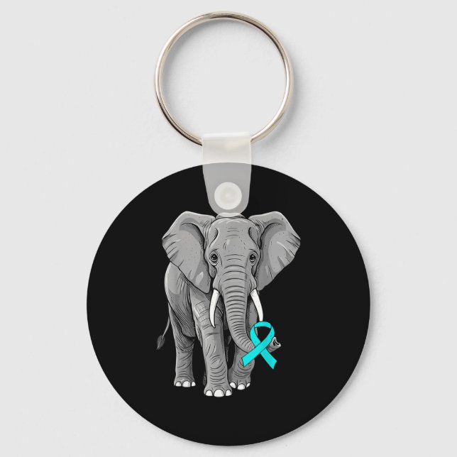Chaveiro Cervical Cancer Awareness Elephant Ribbon Teal Men (Frente)