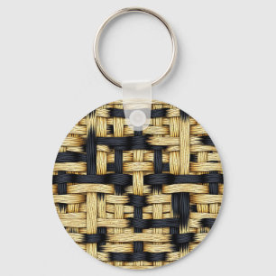 Chaveiro Cesta Tecida de Rattan com Textura Preta Natural