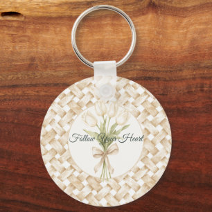 Chaveiro Cesta Trançada Falsa Branco Creme