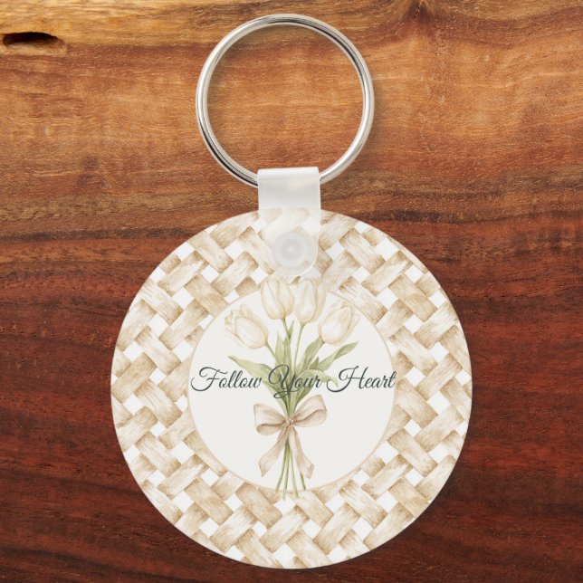 Chaveiro Cesta Trançada Falsa Branco Creme (Frente)