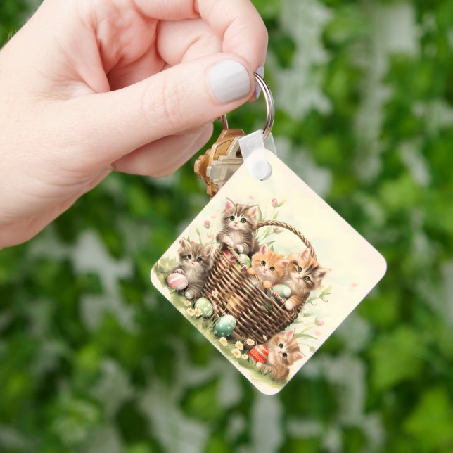 Chaveiro Cesto de Páscoa do gatinho primavera (Mão)