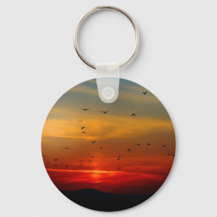Chaveiro Céu Atmosférico, pôr do sol, pássaros, linda f