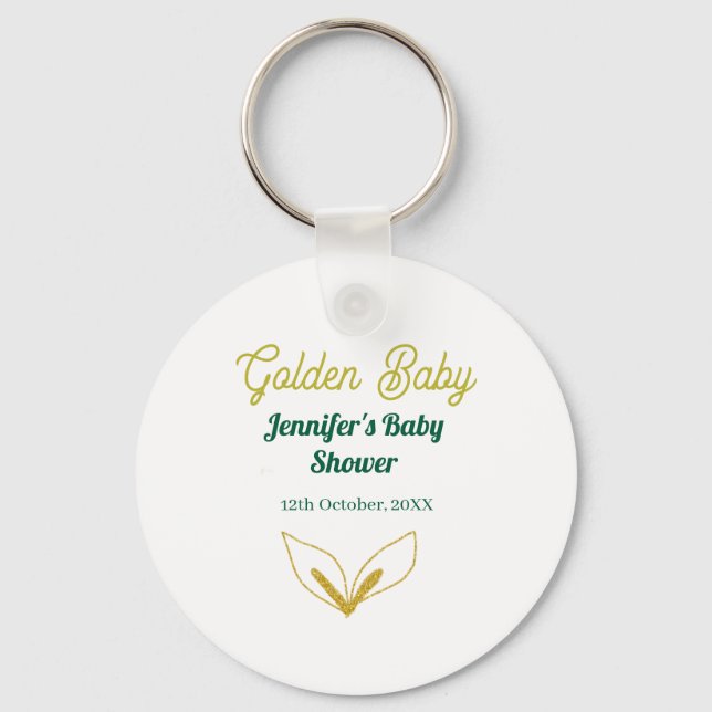 Chaveiro Chá de bebê encantado com folhas de ouro verde-fol (Frente)