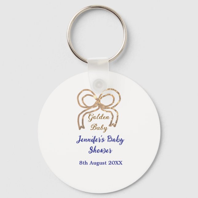 Chaveiro chá de fraldas azul real arco  brilhante ouro (Frente)