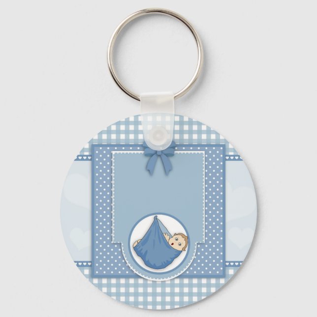 Chaveiro Chá de fraldas Boy Blue Pattern Party Nursery Art (Frente)