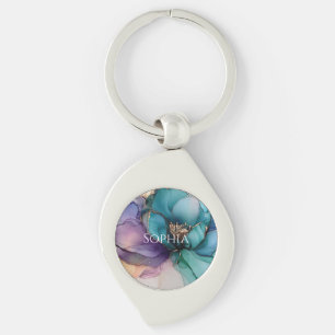 Chaveiro Chá de Noiva Flor Roxa Azul Água Dourada