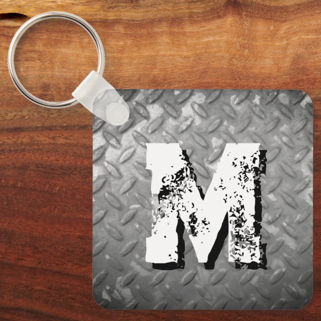 Chaveiro Chapa de diamante de aço personalizada monograma m (Frente)