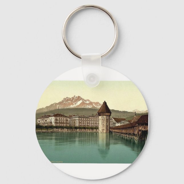 Chaveiro Chapel Bridge e vista de Pilatus, Lucerne, Switze (Frente)