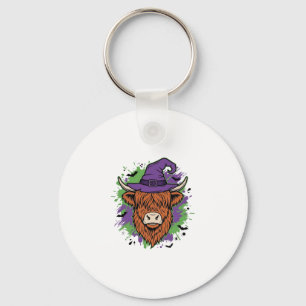 Chaveiro Chapéu de Bruxa Cow Highland Halloween Vetor Vinta