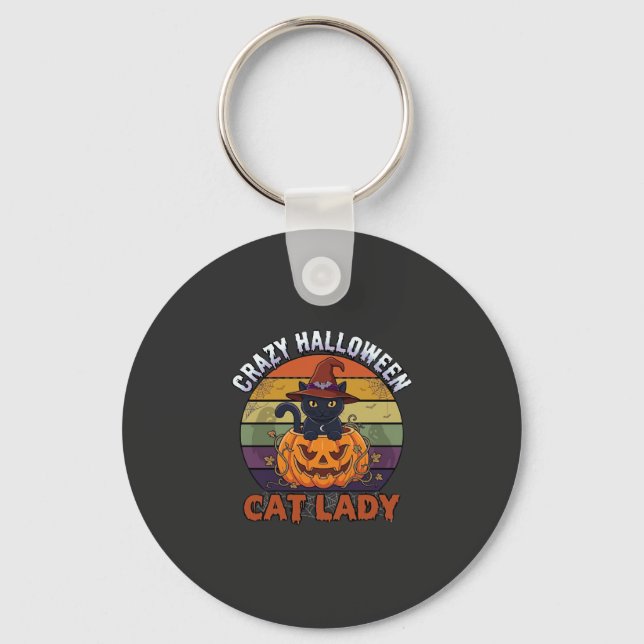 Chaveiro Chapéu de Bruxa de Abóbora Preta Louca de Gato de  (Frente)