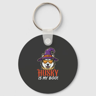 Chaveiro Chapéu de Bruxa do Husky de Halloween é Meu Amor