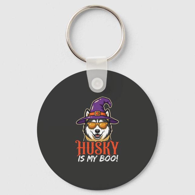 Chaveiro Chapéu de Bruxa do Husky de Halloween é Meu Amor (Frente)