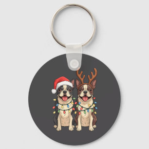 Chaveiro Chapéu de Papai Noel de Natal do Boston Terrier Lu