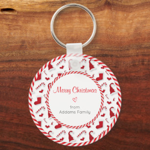 Chaveiro Chapéus De Noel Vermelho E Branco E Canas Doces