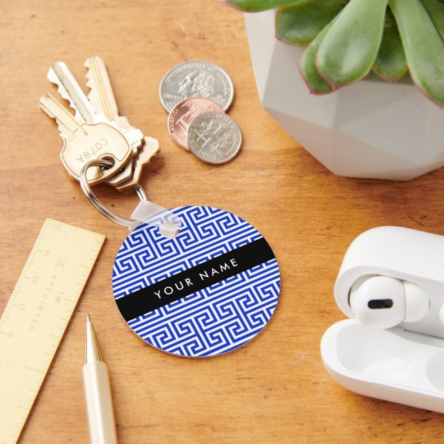 Chaveiro Chave Grega Meander H Blue, Seu Nome Personalizar (Mesa)
