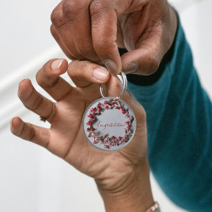 Chaveiro Chaveiro, cor-de-rosa, de flores vermelhas