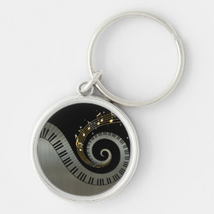 Chaveiro Chaves de piano e notas de música Douradas