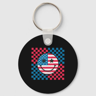 Chaveiro Checkerboard Dos Eua 4 De Julho Feliz Face America