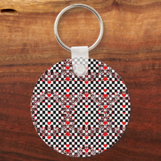 Chaveiro Checkered Pattern With Red Hearts & Shapes