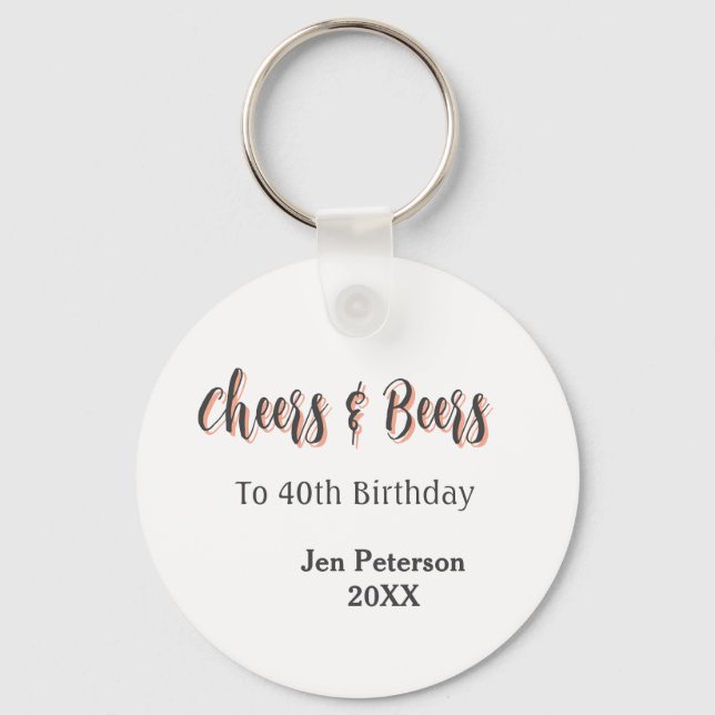 Chaveiro Cheers & beers to 40th birthday gray name year sin (Frente)