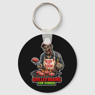 Chaveiro Chef Zumbi Engraçado Grelhando Cérebros Horror Bbq