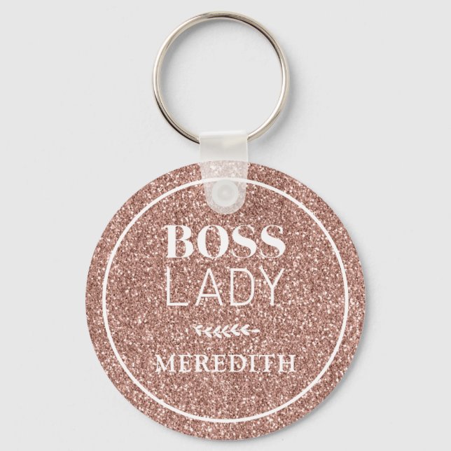 Chaveiro Chefe da Moda Rosa Dourado Brilho Personalizado (Frente)