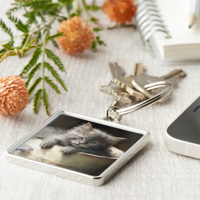 Chaveiro Cheio balde De Joy Doce Cinza Kitten (Lateral)