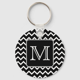 Chaveiro Chevron preto e branco com monograma feito sob