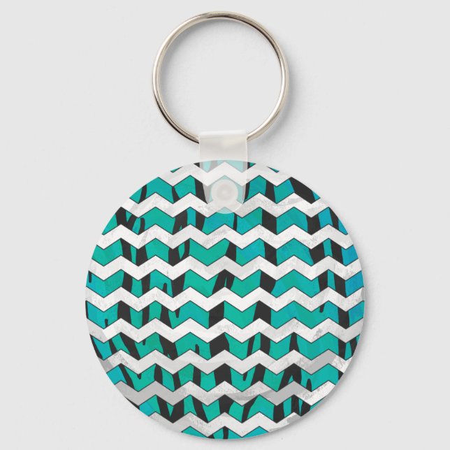 Chaveiro Chevron Tiger Black and Teal Impressão (Frente)