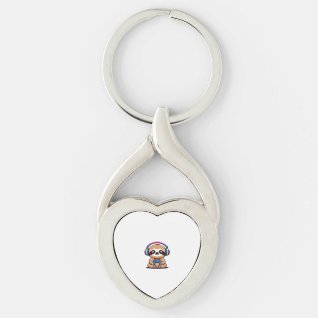 Chaveiro Chibi Kawaii Sloth Gamer - Cute Funny Animal com (Frente)